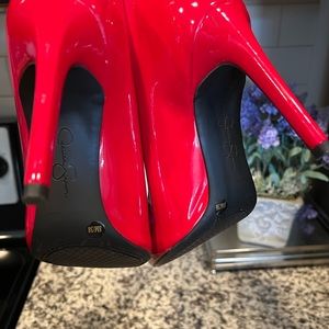 Jessica Simpson red patent high heel boots size US 8